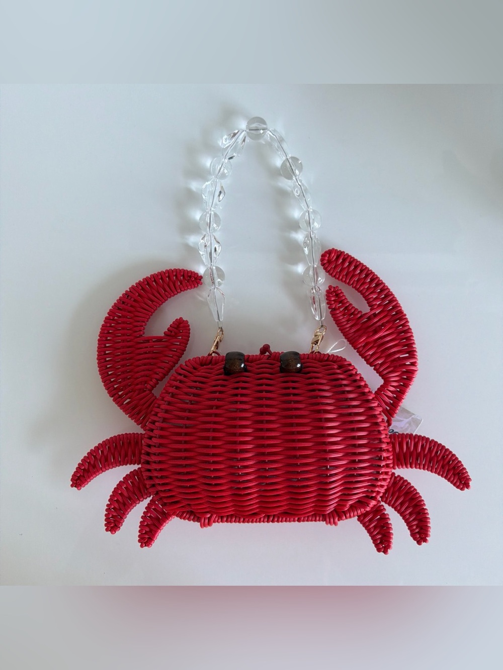 Tommy Bahama Viral Crab Red Wicker  Crossbody Bag Beaded Handle & Gold Chain New - Picture 2 of 4